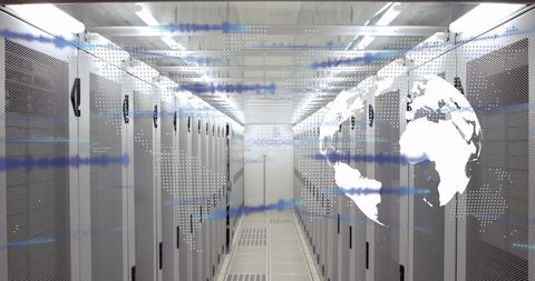 Digital Data Processing in Modern Server Room with Globe Projection - Download Free Stock Images Pikwizard.com