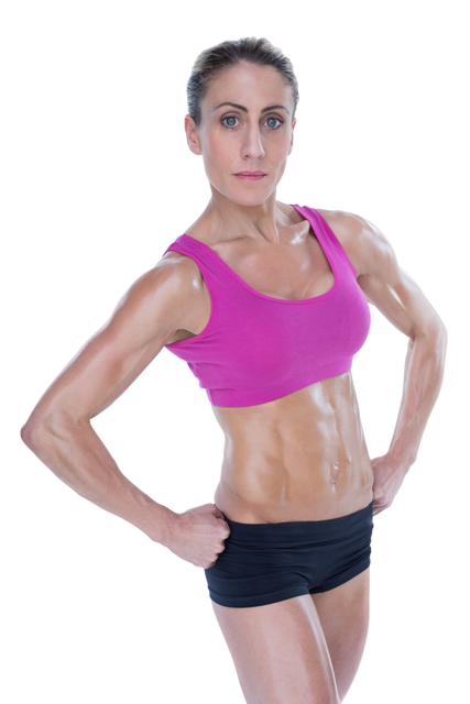 Confident Female Bodybuilder Posing with Hands on Hips Transparent - Download Free Stock Videos Pikwizard.com