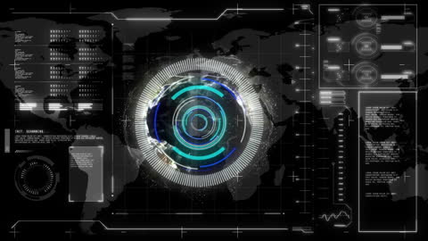 Futuristic Data Processing Interface with World Map