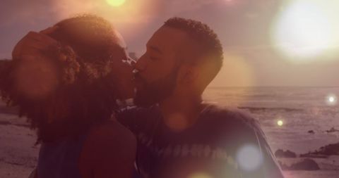 Romantic Diverse Couple Kiss on Dreamy Beach