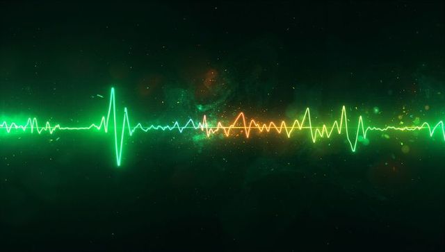 Vibrant Neon Waveform Over Cosmic Digital Canvas