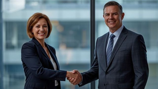 Business professionals sealing agreement with handshake