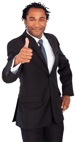 Confident Businessman Gesturing Thumb Up with Stylish Suit Transparent