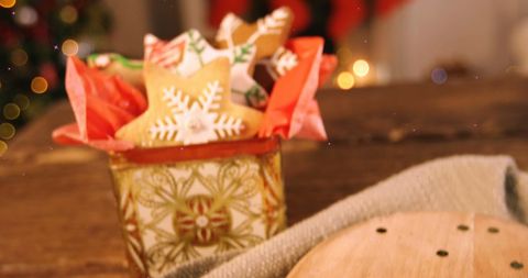 Festive Cookies in a Decorative Tin Box with Rustic Charm - Download Free Stock Images Pikwizard.com