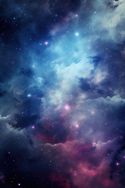 A mesmerizing scene of a cosmic nebula illuminated by stars, set deep within the galaxy. This colorful and ethereal image is perfect for use as a background in science fiction content, space themed projects, or as inspirational artwork for tech websites, presentations, or educational materials about astronomy and the wonders of the universe.