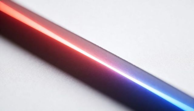 Glowing metallic bar with red-to-blue neon edge minimalist abstract diagonal composition