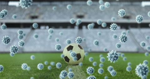 Coronavirus Imagery Over Empty Stadium and Soccer Ball