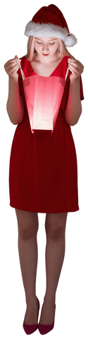 festive blonde woman in red dress opening glowing gift bag transparent background - Download Free Stock Videos Pikwizard.com