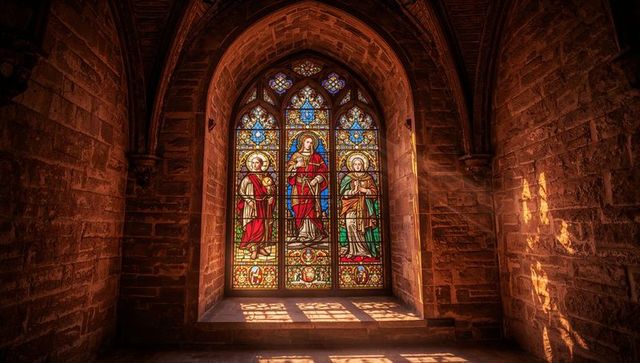 Gothic Chapel Alcove with Intricate Stained Glass Window