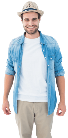Stylish Man in Denim Shirt and Hat with Transparent Background - Download Free Stock Videos Pikwizard.com