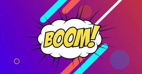 Retro comic boom text with abstract pop art elements