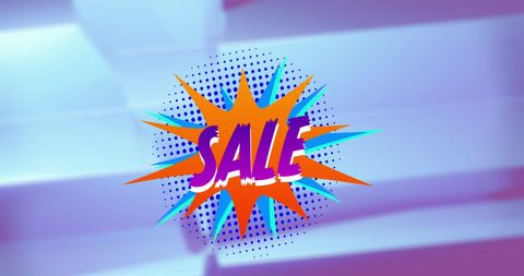 Retro pop art sale sign with colorful burst