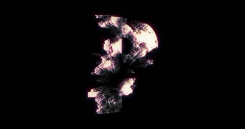 Futuristic russian ruble symbol on black background