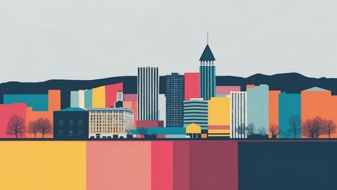 Modern cityscape with color panels and urban waterfront, knoxville concept