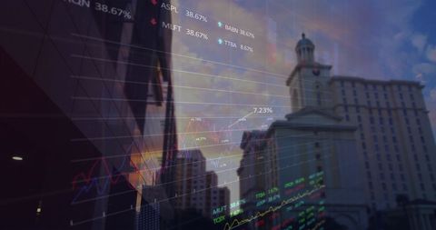 Global Business and Financial Data Over Cityscape