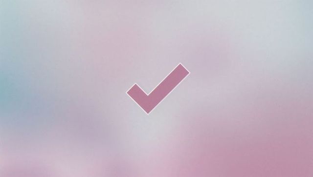 Centered pink check mark on pastel gradient background