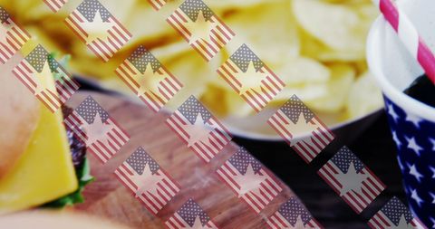American flags over hamburgers representing patriotic celebrations