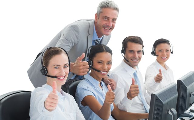 Transparent Happy Business Team with Headsets Giving Thumbs Up in Office - Download Free Stock Videos Pikwizard.com