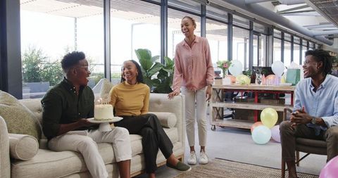 Office Birthday Celebration with Enthusiastic Colleagues