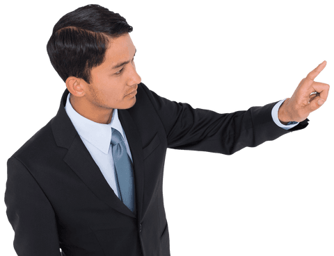 Transparent Asian Businessman Pointing Finger up Professionally - Download Free Stock Videos Pikwizard.com