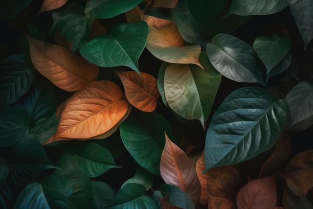 Creating an eye-catching background, office decor, or nature-themed designs, this vibrant display of multicolored leaves could be ideal for promoting eco-friendly themes or illustrating beauty in nature.
