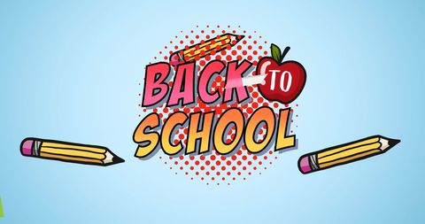 Colorful Back-to-School Graphic with Pencils and Apple Illustration