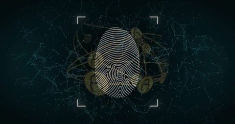 Fingerprint authentication interface showing biometric security and network encryption