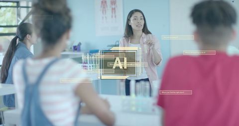 Ai overlaid on diverse students learning in science laboratory