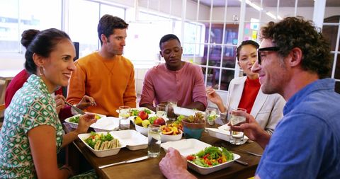 Diverse Friends Enjoying Casual Meal at Bright Dining Table - Download Free Stock Images Pikwizard.com