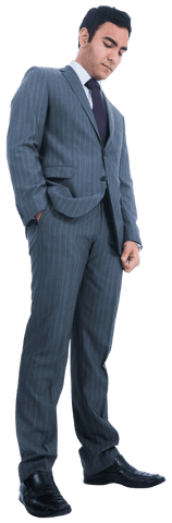 Transparent Businessman in Gray Suit Standing Confidently