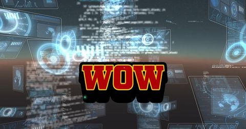 WOW Text Over Digital Screens and Data Streams - Download Free Stock Images Pikwizard.com