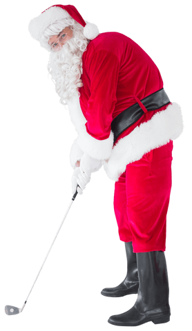 Transparent Santa Claus Golfing in Red Suit