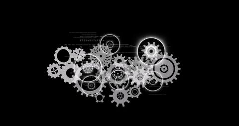 Glowing Gears and Data Over Black Background - Download Free Stock Images Pikwizard.com