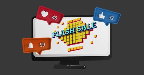 Flash sale announcement on computer screen with icons