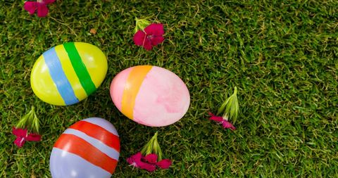 Colorful Easter Eggs on Grass with Flowers, Easter Celebration Concept - Download Free Stock Images Pikwizard.com
