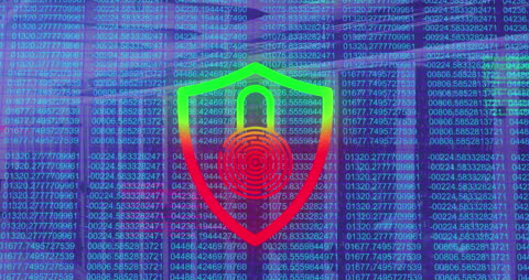 Biometric Security Padlock Overlay on Digital Data Streams