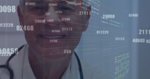 Confident Doctor with Financial Data Overlay