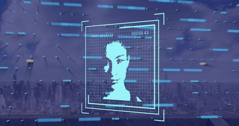 Digital Interface of Facial Recognition Over Cityscape - Download Free Stock Images Pikwizard.com