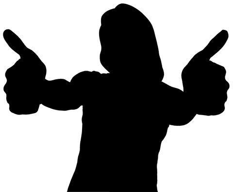 Digital female silhouette giving thumbs up on transparent background