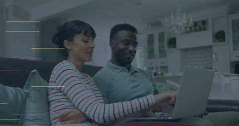 biracial couple smiling with laptop indicating social media connectivity - Download Free Stock Images Pikwizard.com