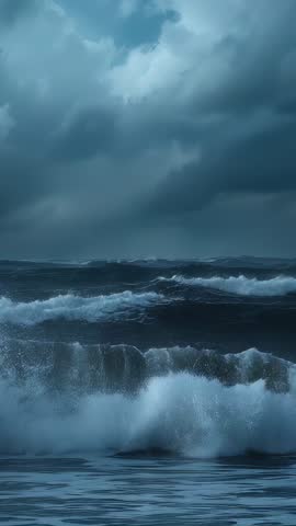 Surging storm winds driving swell and breaking waves in vertical ocean storm footage
