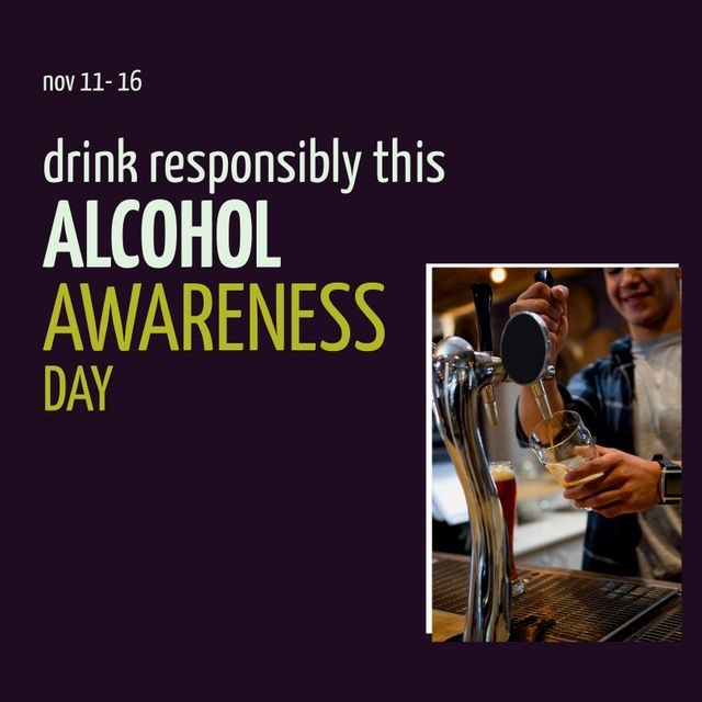 Alcohol Awareness Day Drink Responsibly Campaign with Bartender Pouring Beer - Download Free Stock Templates Pikwizard.com