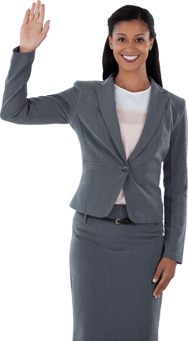 transparent businesswoman raising hand smiling confidently - Download Free Stock Videos Pikwizard.com