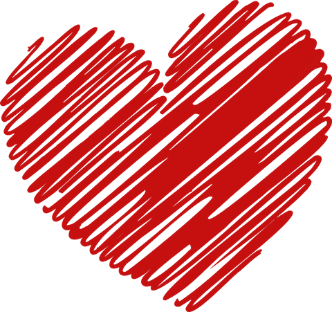 Abstract red scribble heart illustration on transparent background