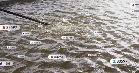 Digital Notifications Overlay on River with Rowing Oar