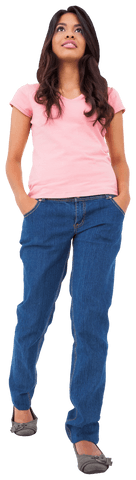 Happy Biracial Woman Standing Confidently on Transparent Background