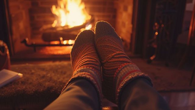 Cozy Relaxation by the Fireplace with Knit Socks