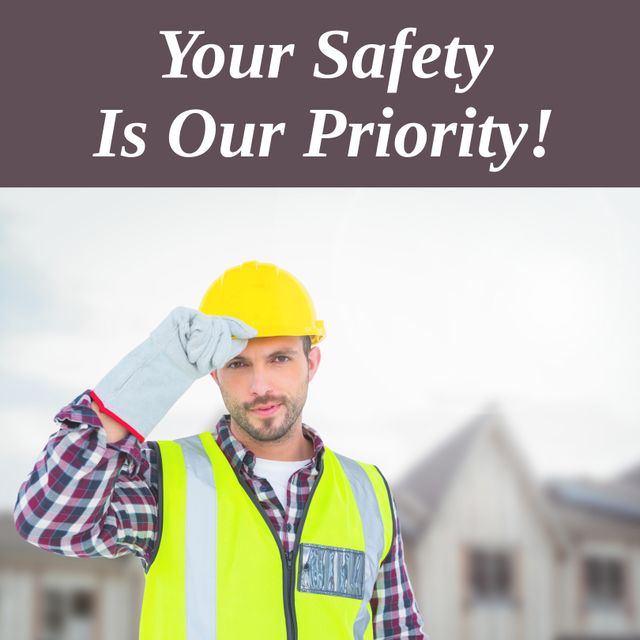 Caucasian Construction Worker Highlighting Safety Message - Download Free Stock Templates Pikwizard.com