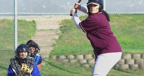 Female Baseball Players in Action, Hitting and Catching Moment - Download Free Stock Images Pikwizard.com