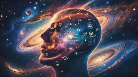 Cosmic mindscape with astrological symbols inspired by astrologist insight